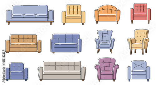 Collection of Modern Comfortable Living Room Furniture Including Sofas and Armchairs