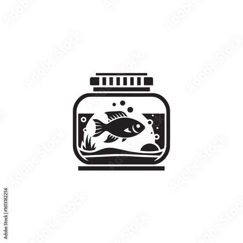  Fish Tank silhouette black and white vector icon
