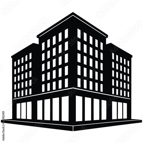 Office Bulding vector silhouette Single collection, Office Buildings Icon Square Button Set
