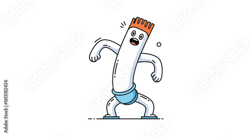 A Cartoon Character with a White Body and a Blue Diaper Dancing Merrily and Energetically