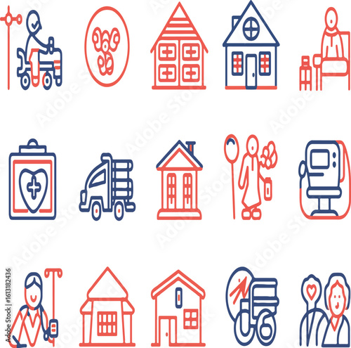 "Home Healthcare and Medical Support Icons  Line Art Style"