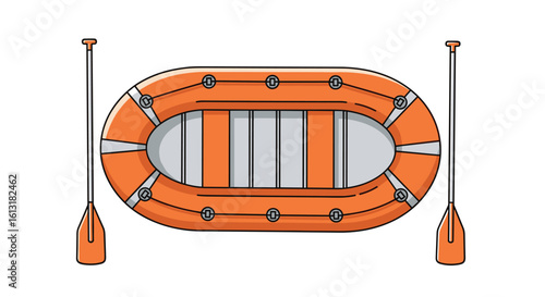 Orange Inflatable Raft With Paddles Ready For Water Adventure Fun Activity