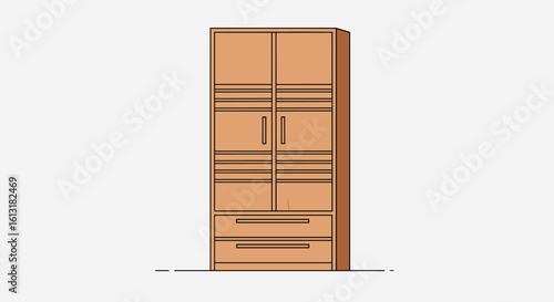 A tall wooden wardrobe with a central door and multiple drawers for efficient storage solutions