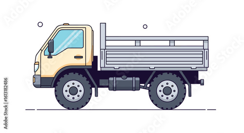 Side Profile of a Small Light Duty Pickup Truck with Flatbed Cargo Bed and Off Road Tires