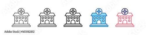 Hospital Icon In 5 Different Styles Set Collection.  