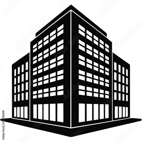 Office Bulding vector silhouette Single collection, Office Buildings Icon Square Button Set
