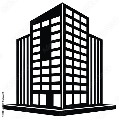 Office Bulding vector silhouette Single collection, Office Buildings Icon Square Button Set
