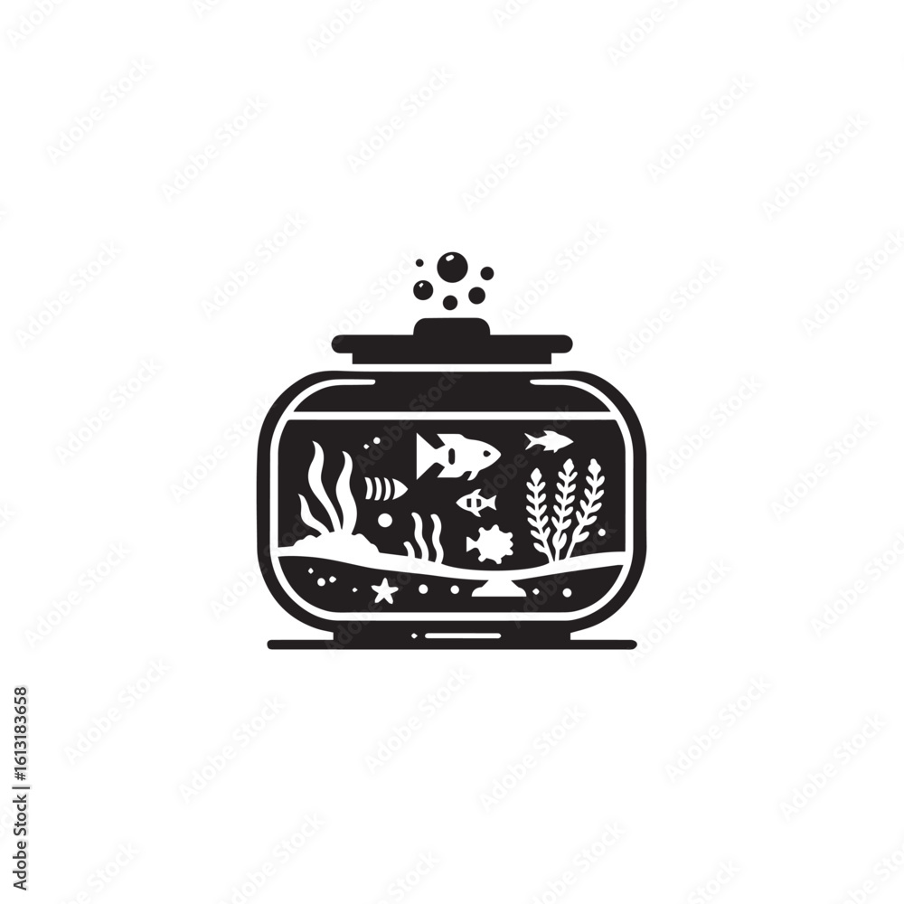 Naklejka premium Fish Tank silhouette black and white vector icon