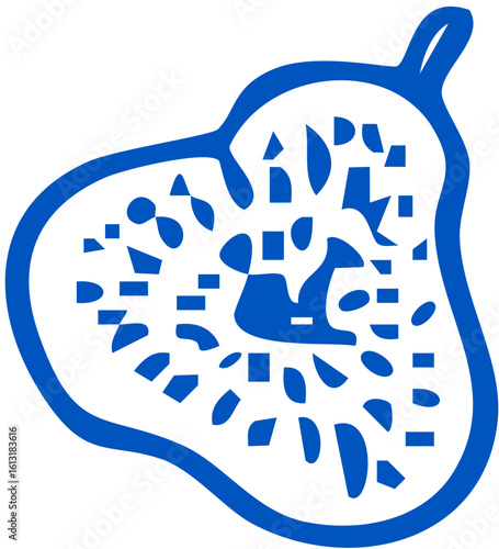 A pear with dotted texture shows artistic interpretation of native fruits.