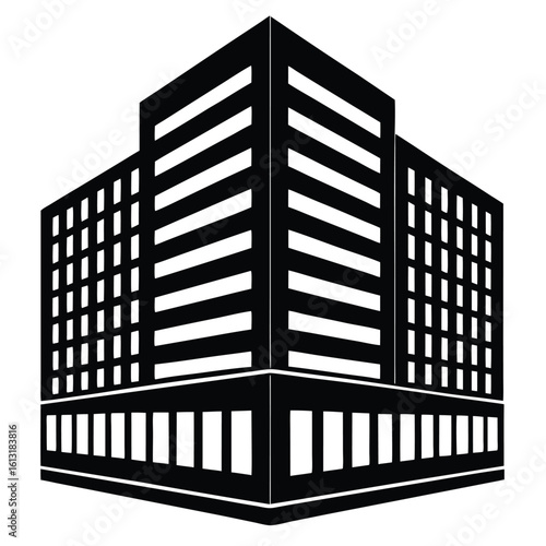 Office Bulding vector silhouette Single collection, Office Buildings Icon Square Button Set

