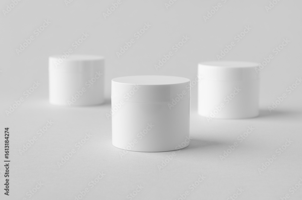 White plastic cosmetic cream jar mockup on neutral background White plastic cosmetic cream jar mockup on neutral background