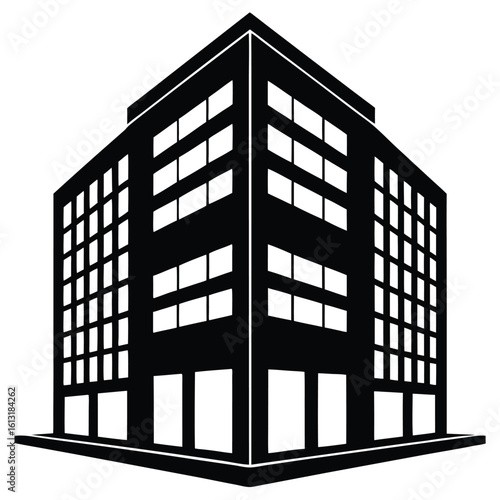 Office Bulding vector silhouette Single collection, Office Buildings Icon Square Button Set
