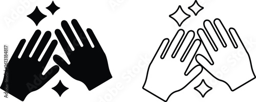 Cleaning icon set, black hand, gloves vector group of hygiene, sanitizing and housekeeping tools in flat and line style, cleaning equipment collection, disinfect, mop, wipe symbols