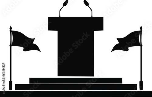 Political Debate Stage Silhouette Black and White

