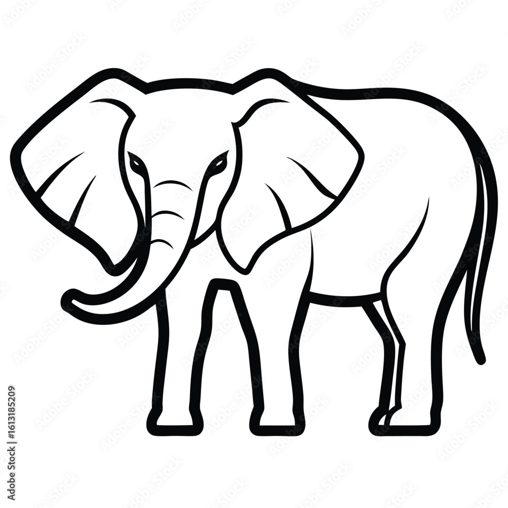 Obraz premium Black outline of an elephant standing on a white background animal wildlife