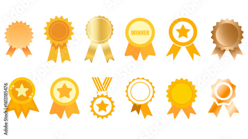 winner badge vector illustration of a set of gold icons