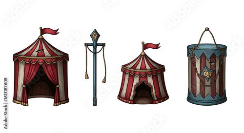 Whimsical Circus Tent And Decorations Against A Clean White Background