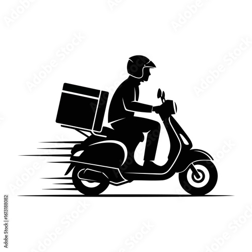 Vector art of a delivery scooter is speeding along, delivering packages quickly isolated on white background