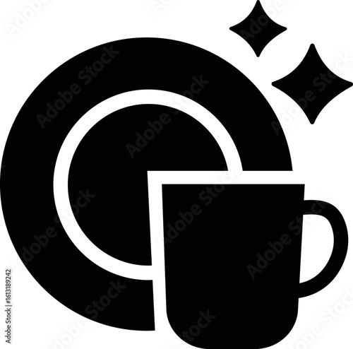 Cleaning icon, black vector of hygiene, dishwashing, sanitizing and housekeeping tools in flat style, cleaning equipment, disinfect, mop, wipe symbols isolated on transparent background
