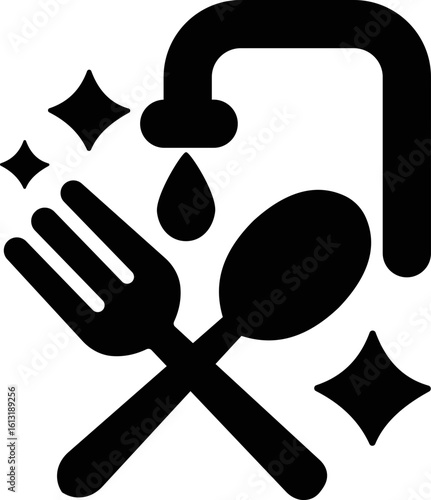 Cleaning icon, black vector of hygiene, dishwashing, sanitizing and housekeeping tools in flat style, cleaning equipment, disinfect, mop, wipe symbols isolated on transparent background
