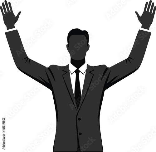 Leader Raising Hands Silhouette on White Background


