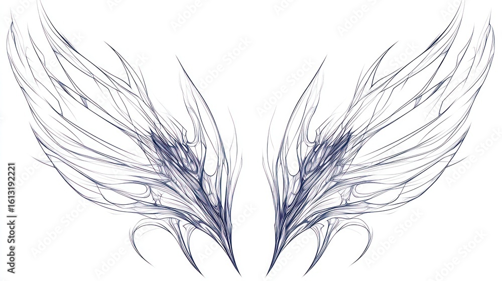 Obraz premium Abstract dark blue wings design, isolated on white background, for tattoo or graphic design