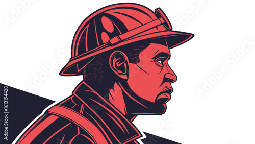 a man in profile wearing a red helmet with goggles and a serious expression on his face