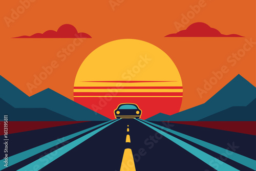 retro sunset roadtrip