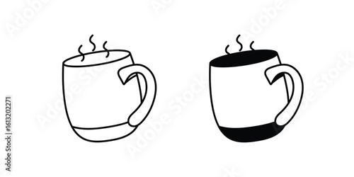 Mug with Steam set icon with white background vector stock illustration