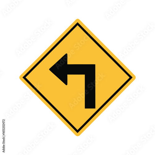 Free Download Yellow road sign isolated on white, a caution symbol with an arrow indicating a turn, perfect for traffic and direction warnings minimalist flat design of do not turn left sign silhouette vector icon  - GFXLoad