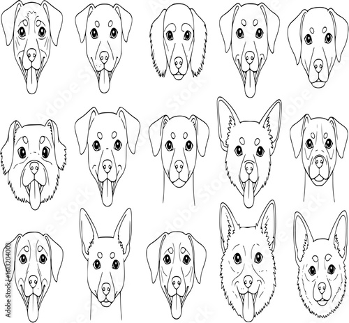 Dog face with tongue and nose in outline style
