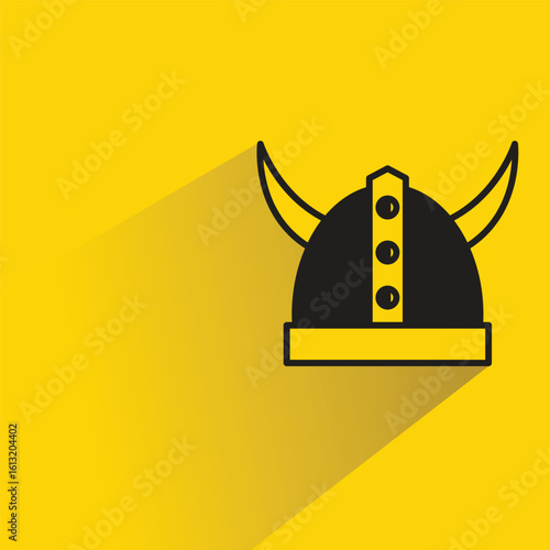 Viking helmet icon with shadow yellow background