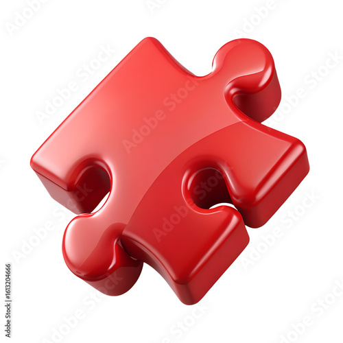 Single red puzzle piece isolated on transparent background