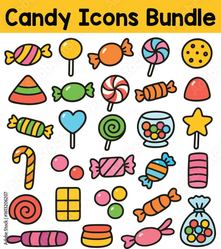 Set of Colorful Candy icons. Doodle style icon vector bundle.eps