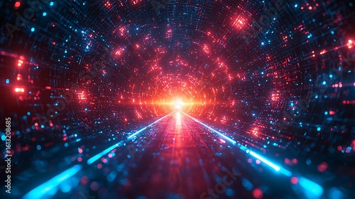 Glowing tunnel of digital lightspeed