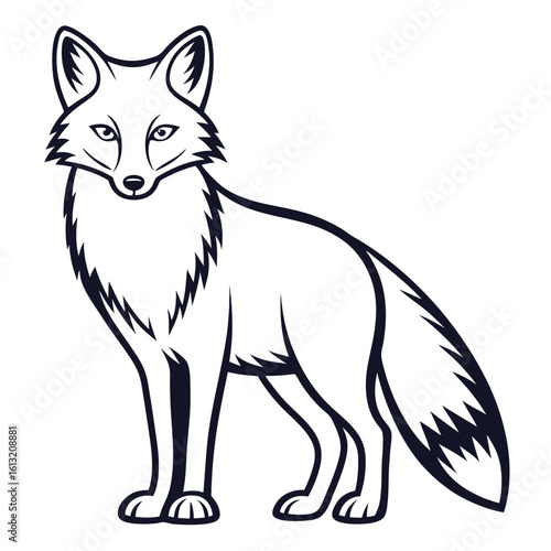 Stylized black and white fox illustration standing alert animal wildlife