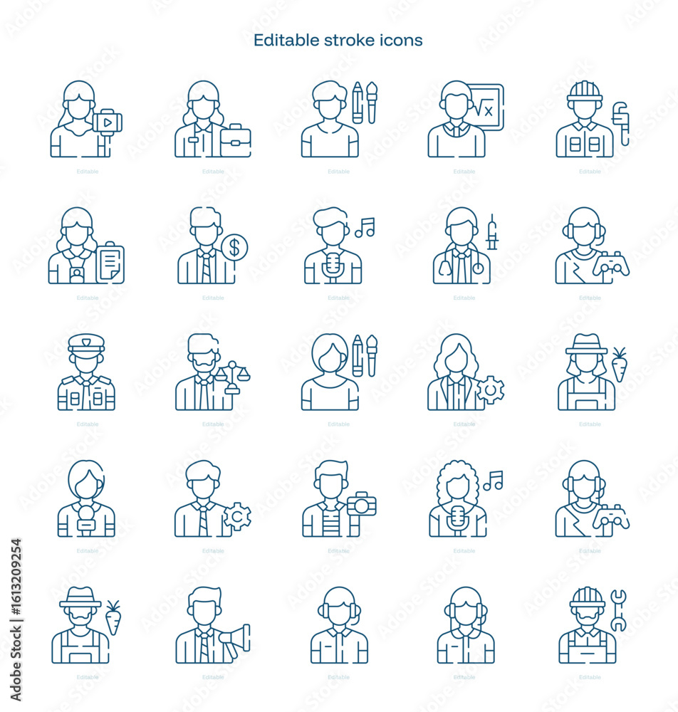 Jobs and Professions stroke icon. Jobs and Professions line icon set. editable stroke icon pack Jobs and Professions stroke icon. Jobs and Professions line icon set. editable stroke icon pack