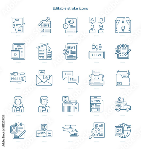 Journalism stroke icon. Journalism line icon set. editable stroke icon pack