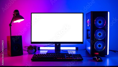 Gaming PC setup with blank screen.
