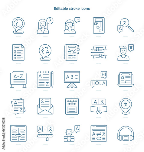Linguistics stroke icon. Linguistics line icon set. editable stroke icon pack