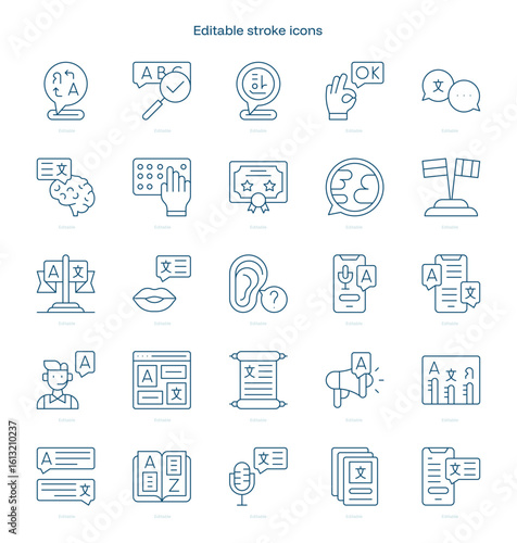 Linguistics stroke icon. Linguistics line icon set. editable stroke icon pack