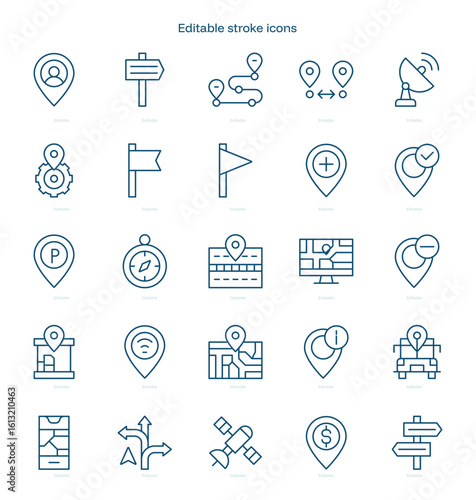 Location stroke icon. Location line icon set. editable stroke icon pack