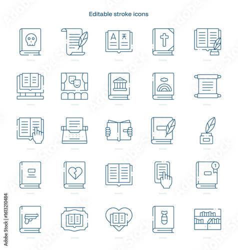 Literature stroke icon. Literature line icon set. editable stroke icon pack