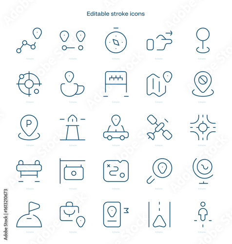 Location stroke icon. Location line icon set. editable stroke icon pack