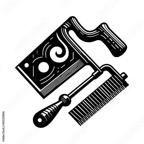 Vintage meat cleaver and brush illustration