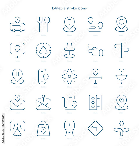 Location stroke icon. Location line icon set. editable stroke icon pack