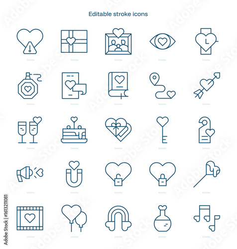 Love stroke icon. Love line icon set. editable stroke icon pack