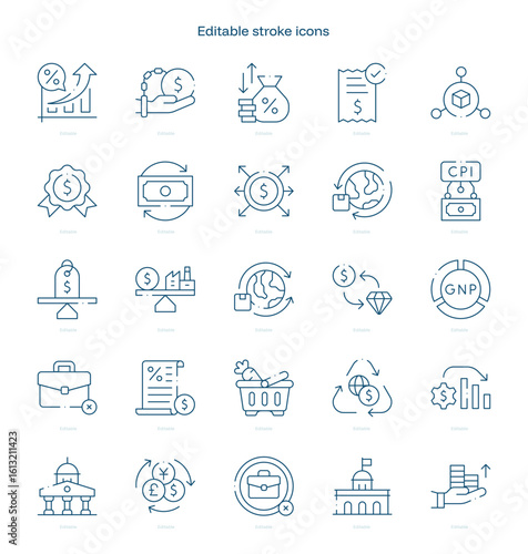 Macroeconomy stroke icon. Macroeconomy line icon set. editable stroke icon pack
