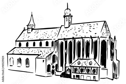 St. Matthew Church Colmar France | Église Saint-Matthieu Hand-Drawn Gothic Church Illustration | Ink Drawing of Religious Architecture in Alsace | European Heritage Landmark