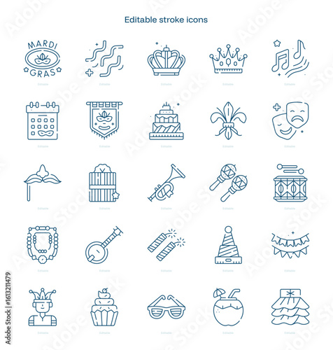 Mardi Gras stroke icon. Mardi Gras line icon set. editable stroke icon pack